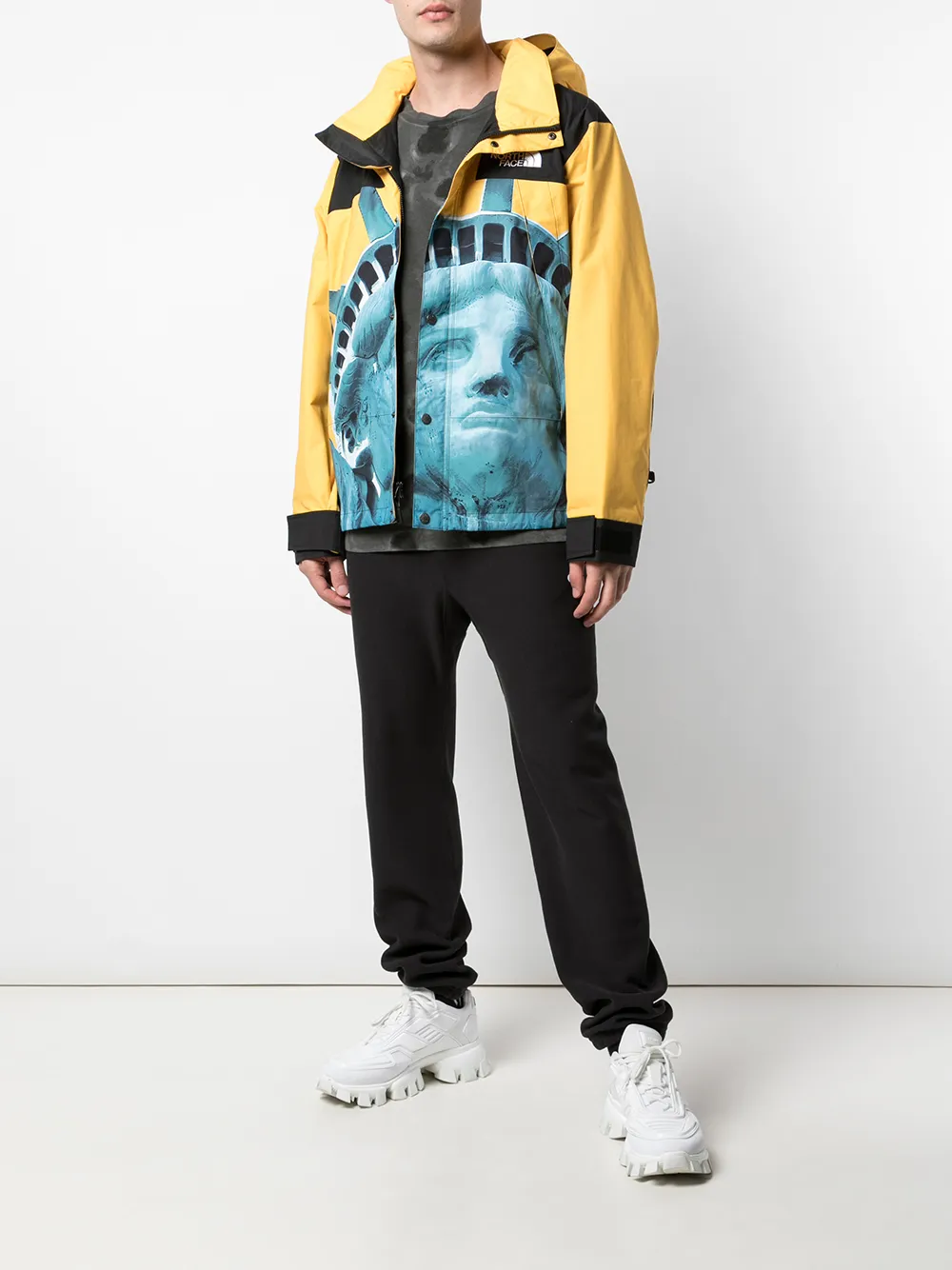 blue and yellow north face supreme jacket