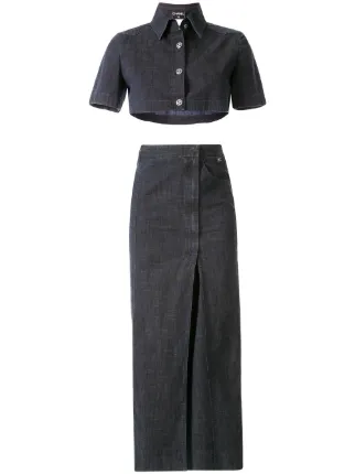 denim two piece skirt set