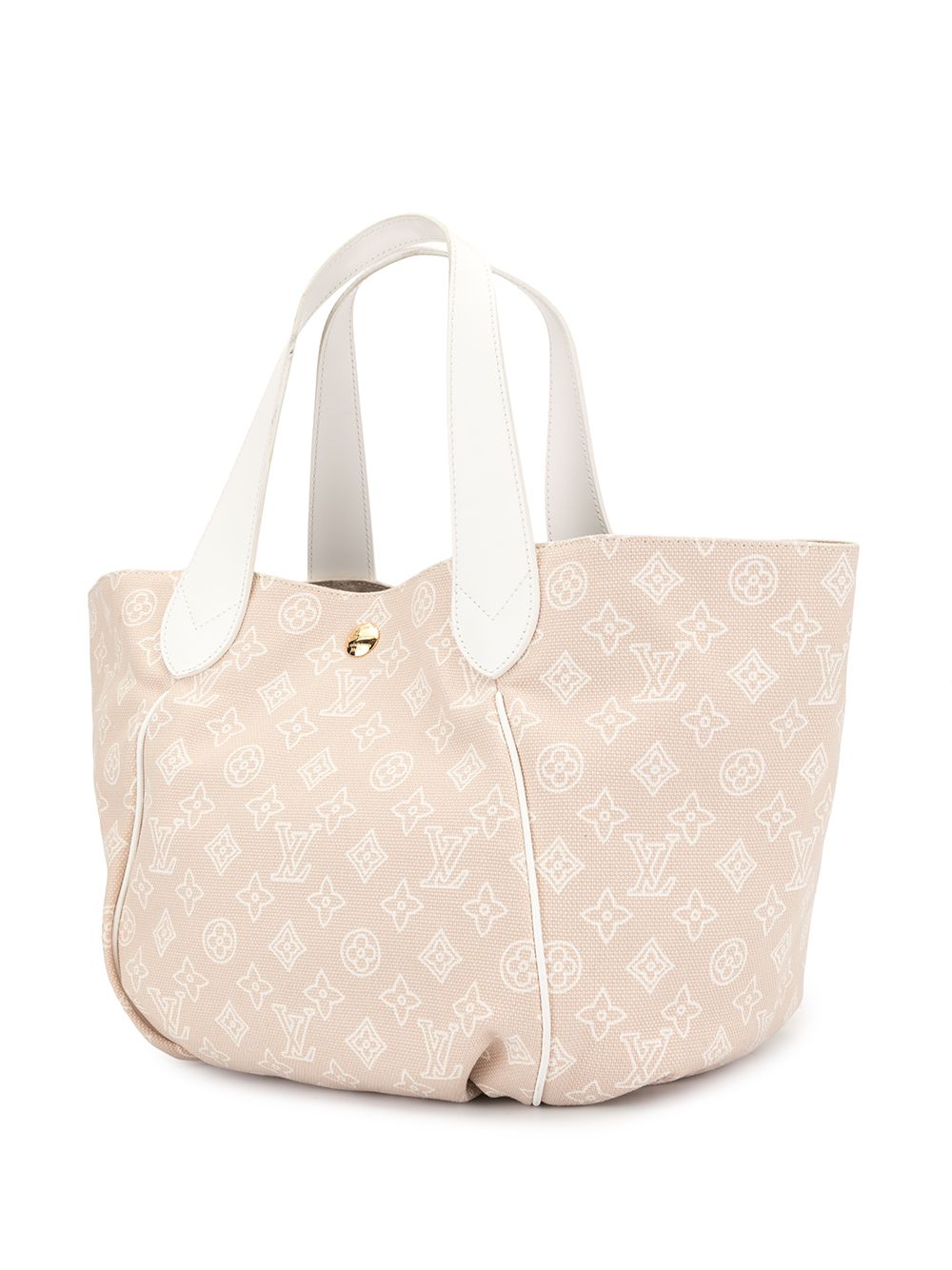 Louis Vuitton Brown Cabas Ipanema PM White Beige Leather Cloth