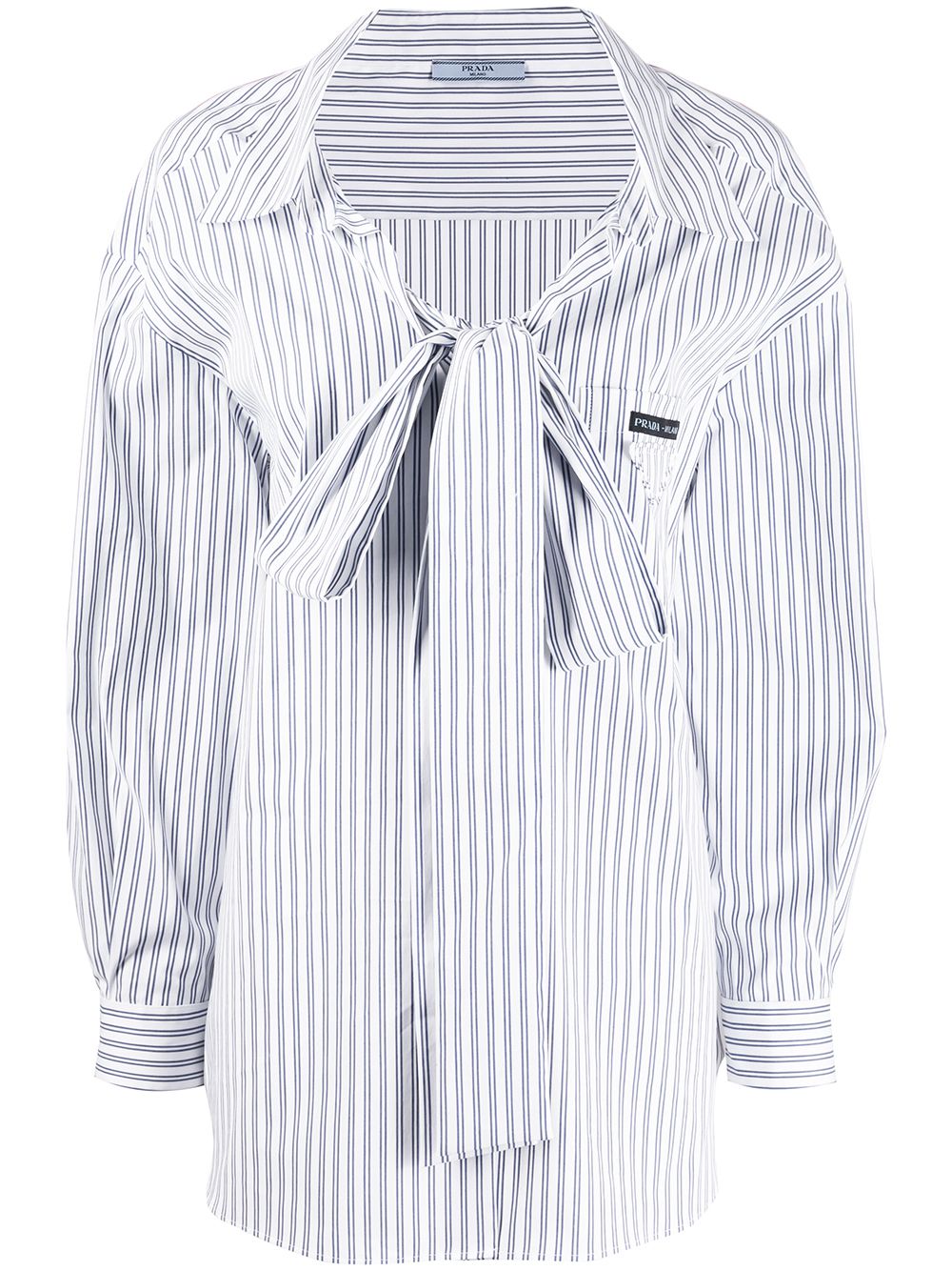 Prada Pussybow Striped Oversized Shirt In 蓝色
