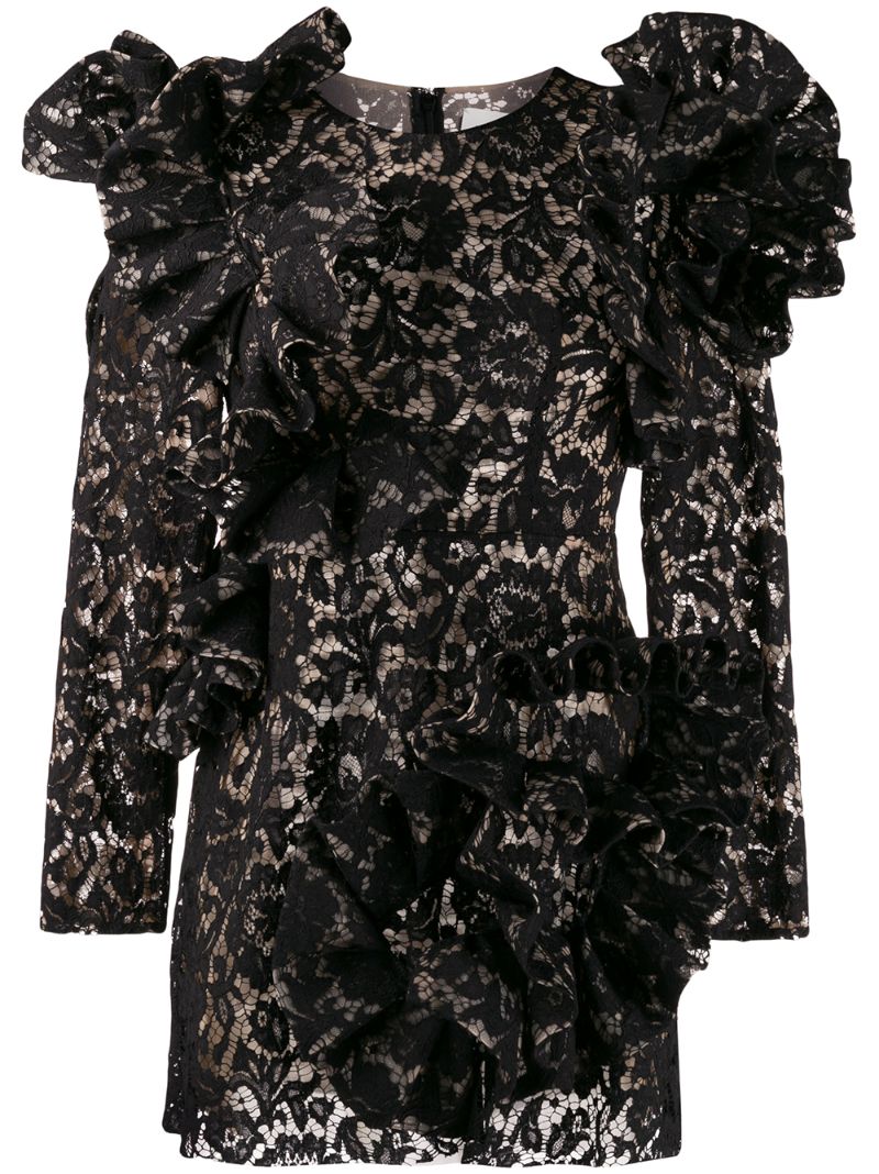 Loulou Ruffled Lace Dress In Black