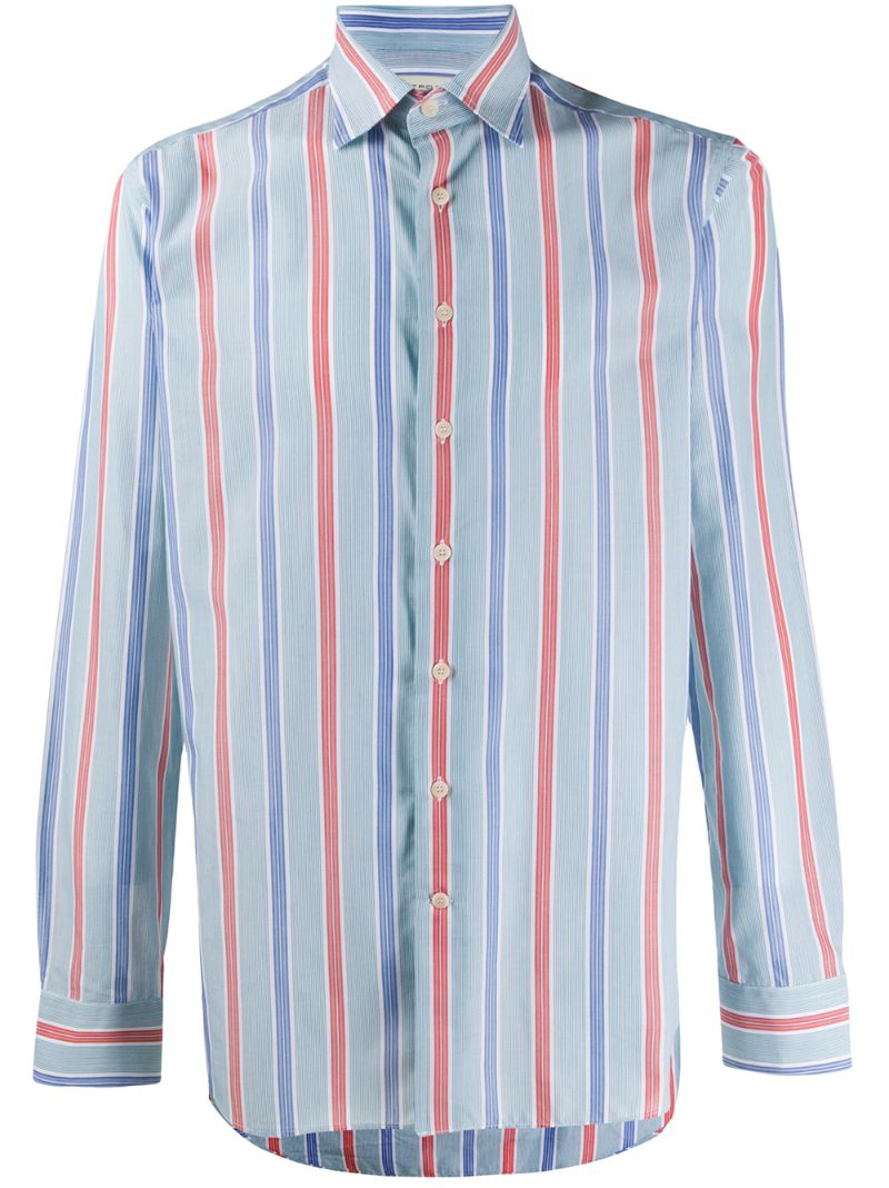 Etro Striped Curved Hem Shirt In Blue