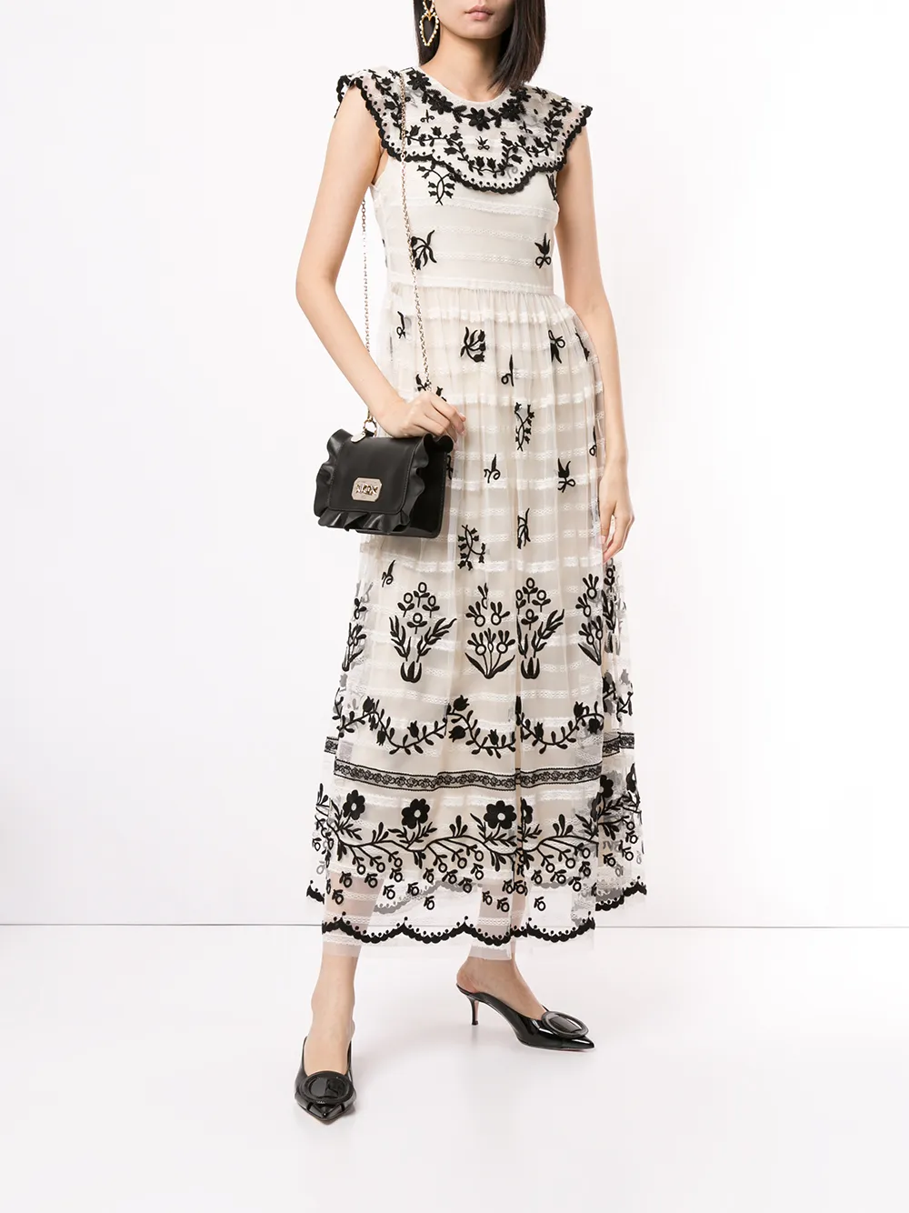 RED Valentino Maxi-jurk met geborduurde bloemen - Wit