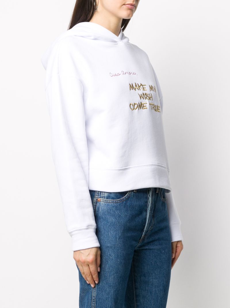 Shop Giada Benincasa Slogan Embroidery Cotton Hoodie In White