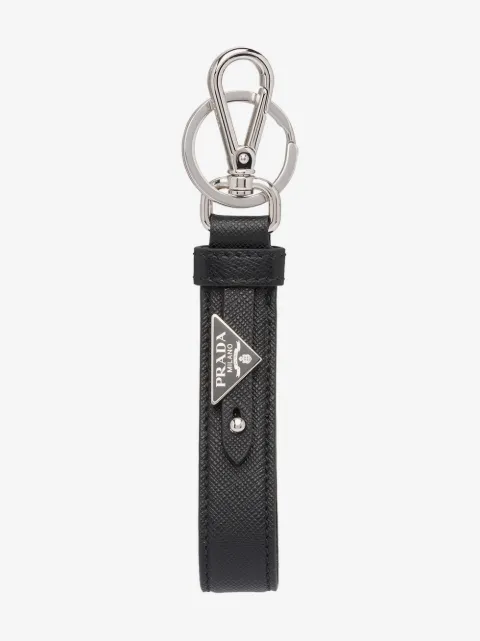 Prada triangle-logo leather keychain