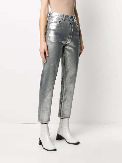 Shop Golden Goose metallic high waisted cropped trousers with Express Delivery - FARFETCH