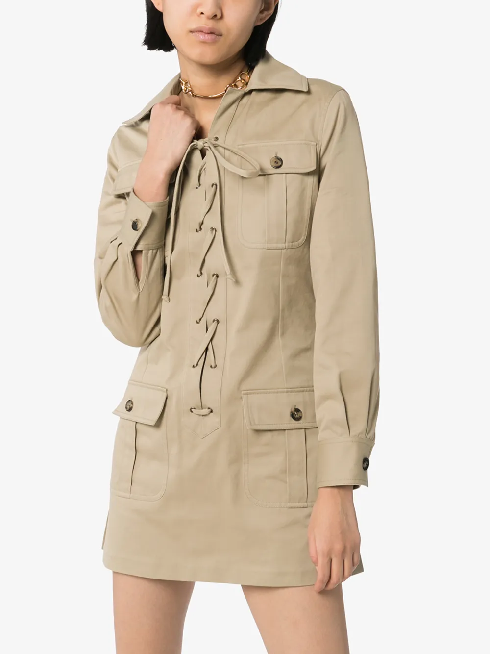 SAINT LAURENT SAINT LAURENT LACE-UP DETAIL SHIRT DRESS,608459Y3A4114795272