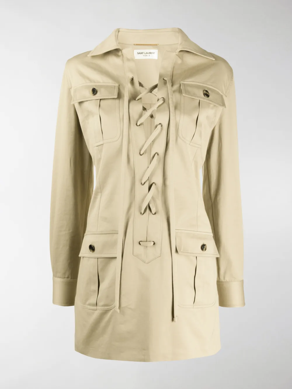 SAINT LAURENT LACE-UP DETAIL SHIRT DRESS,608459Y3A4114795272