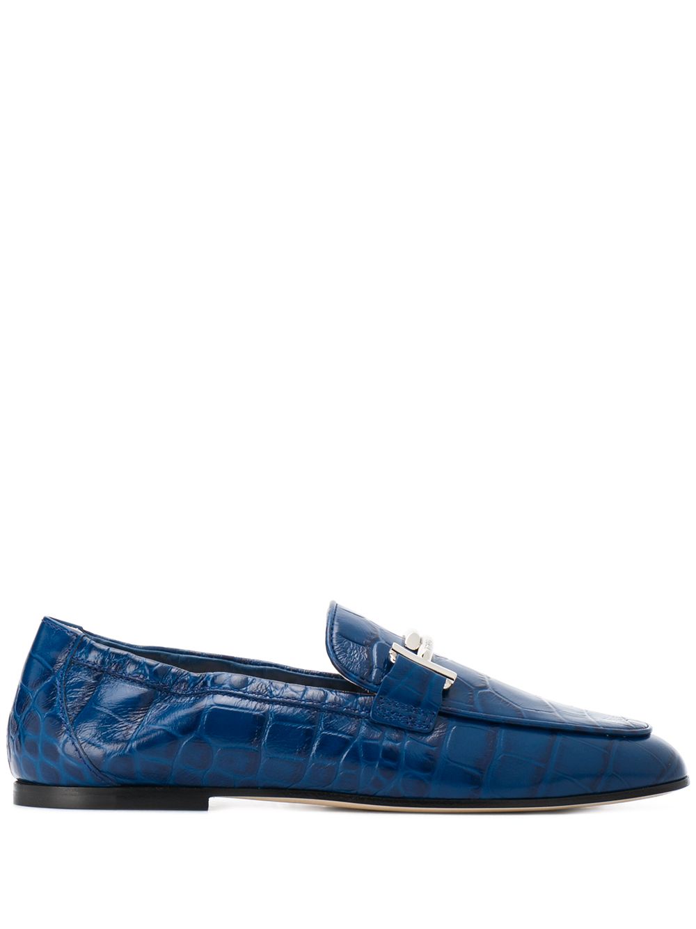 Tod's Crocodile Embossed Logo Loafers In Blue