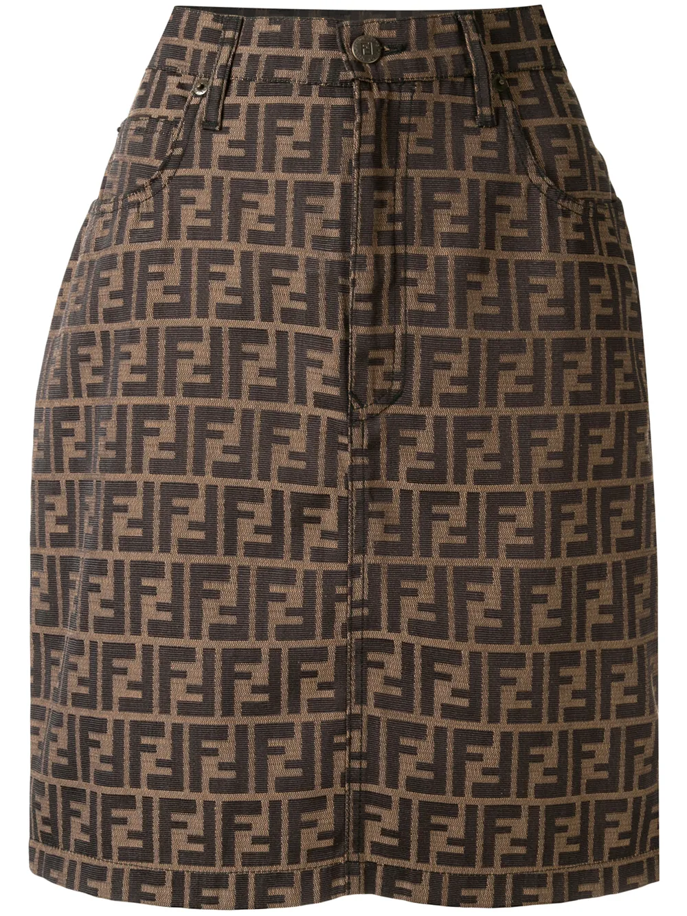 Pre-owned Fendi Zucca Pattern Fitted Skirt In Brown