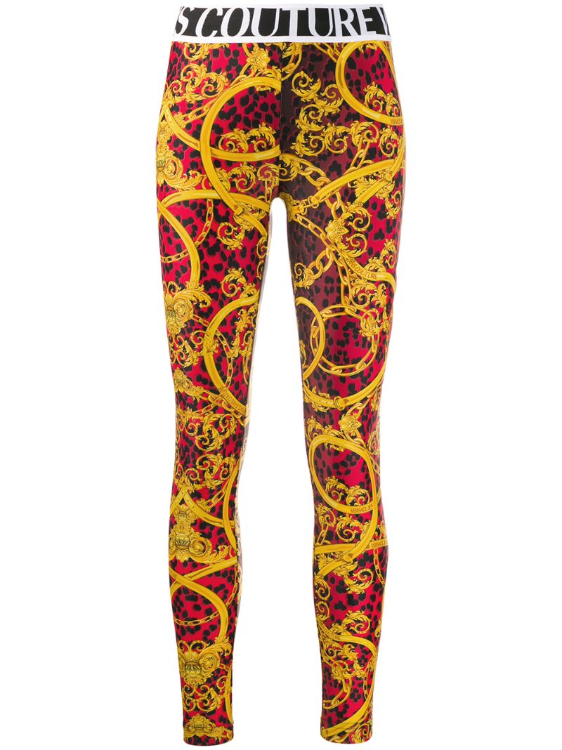 Versace Jeans Couture Baroque Print Leggings In Red