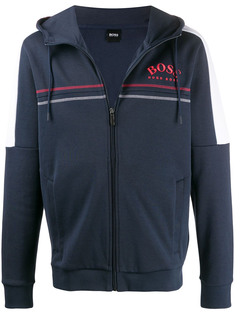 Hugo Boss Curved Logo Zip-up Hoodie In Blue