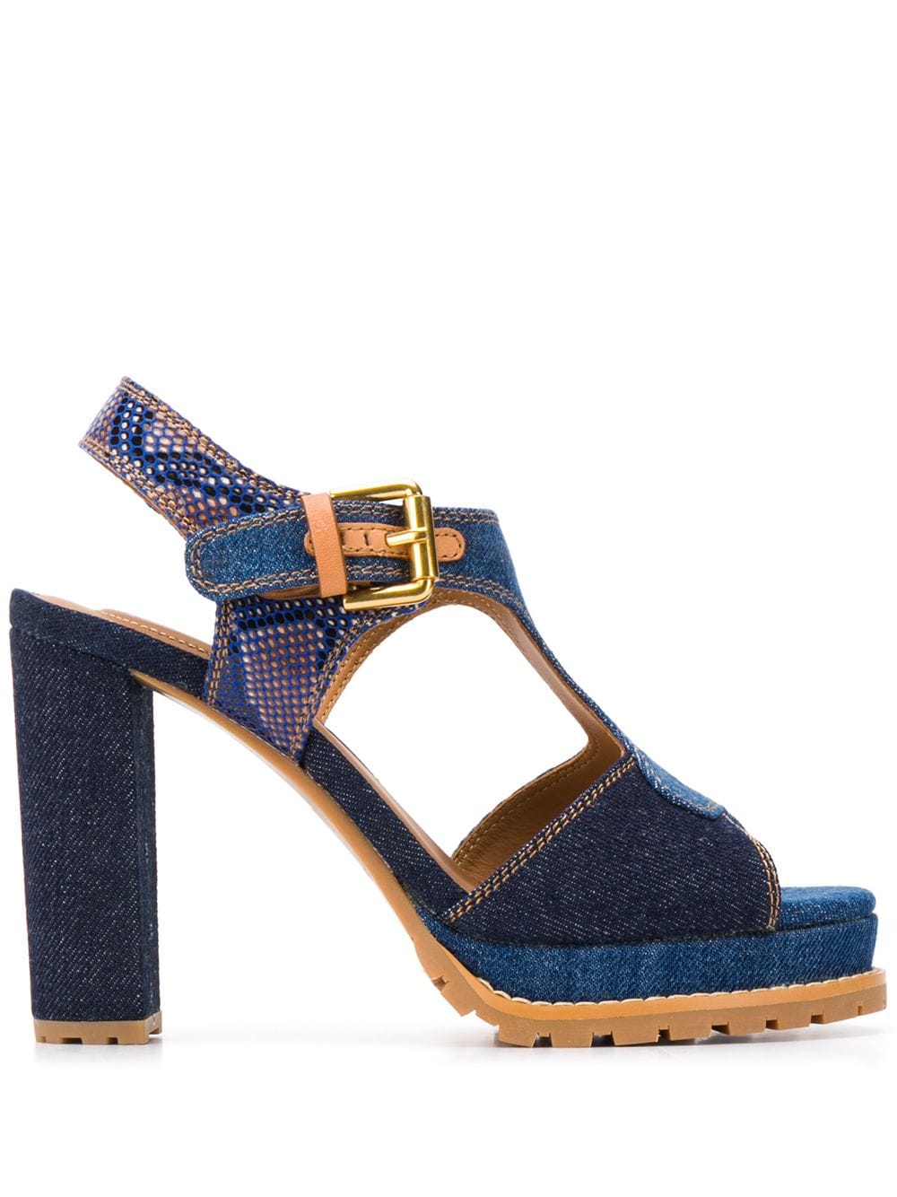 See By Chloé Snakeskin-effect Denim Sandals In Blue