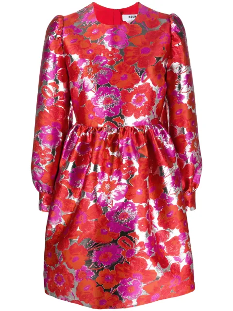 MSGM floral jacquard flared dress