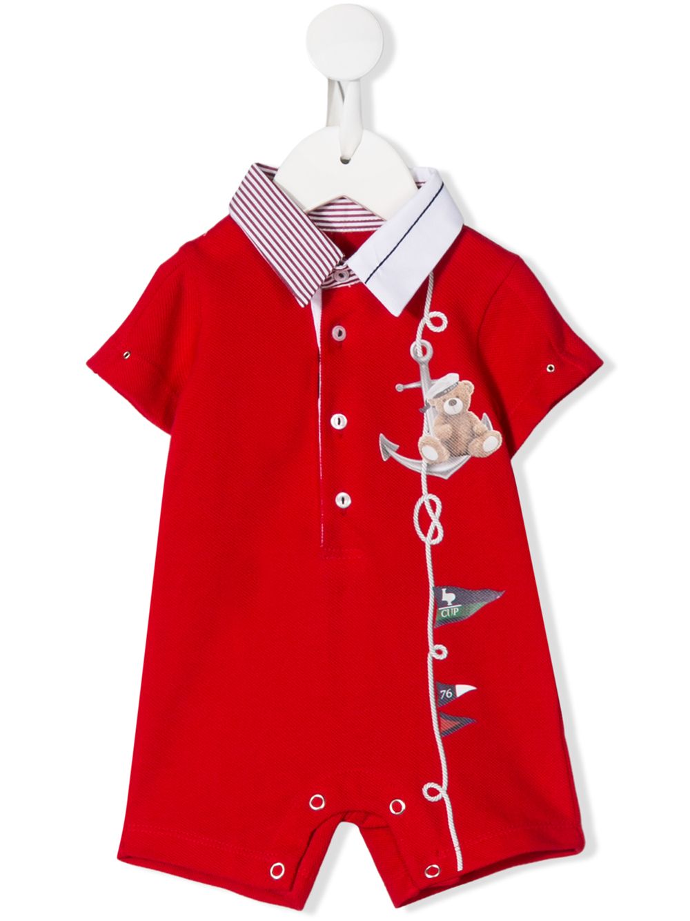 Lapin House Babies' Short Sleeve Sailor Bear Print Romper In Red