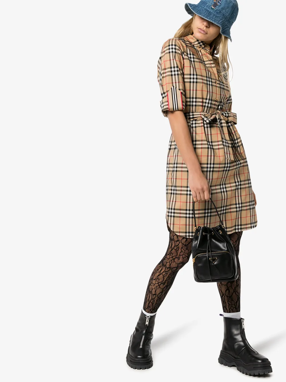 Shop Burberry Neutral Vintage Check Shirt Dress In Brown