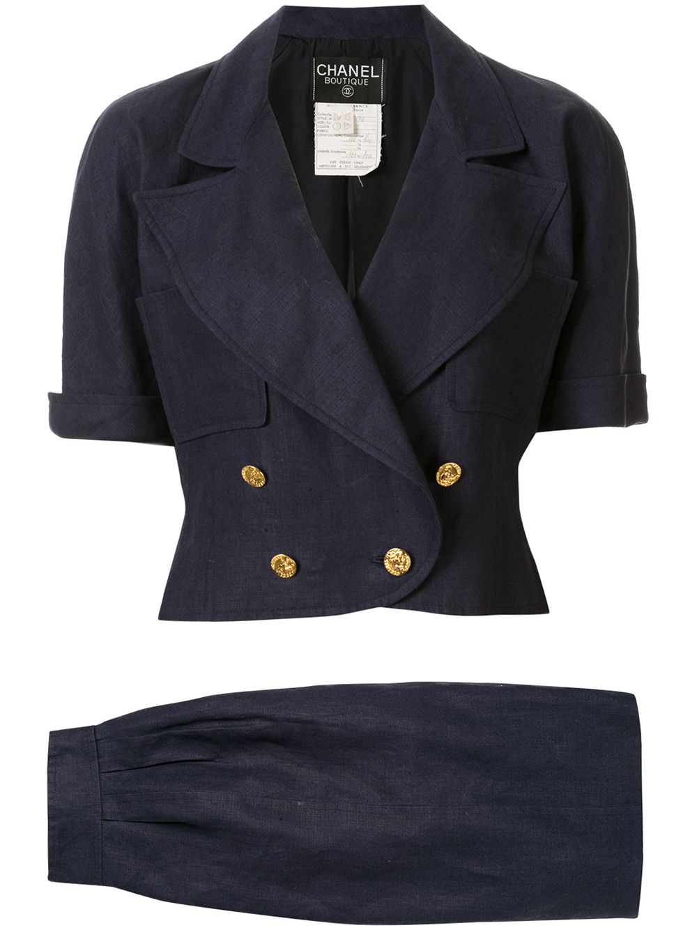 Pre-owned Chanel Peaked Double-breasted Skirt Suit In Blue