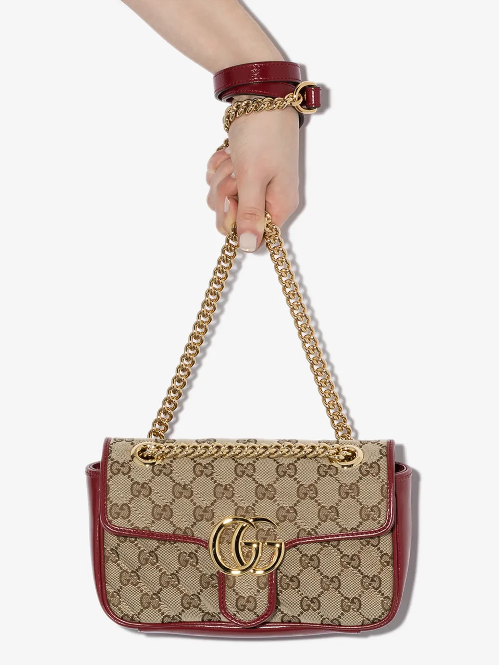 GUCCI RED GG MARMONT MINI SHOULDER BAG,446744HVKEG14807674