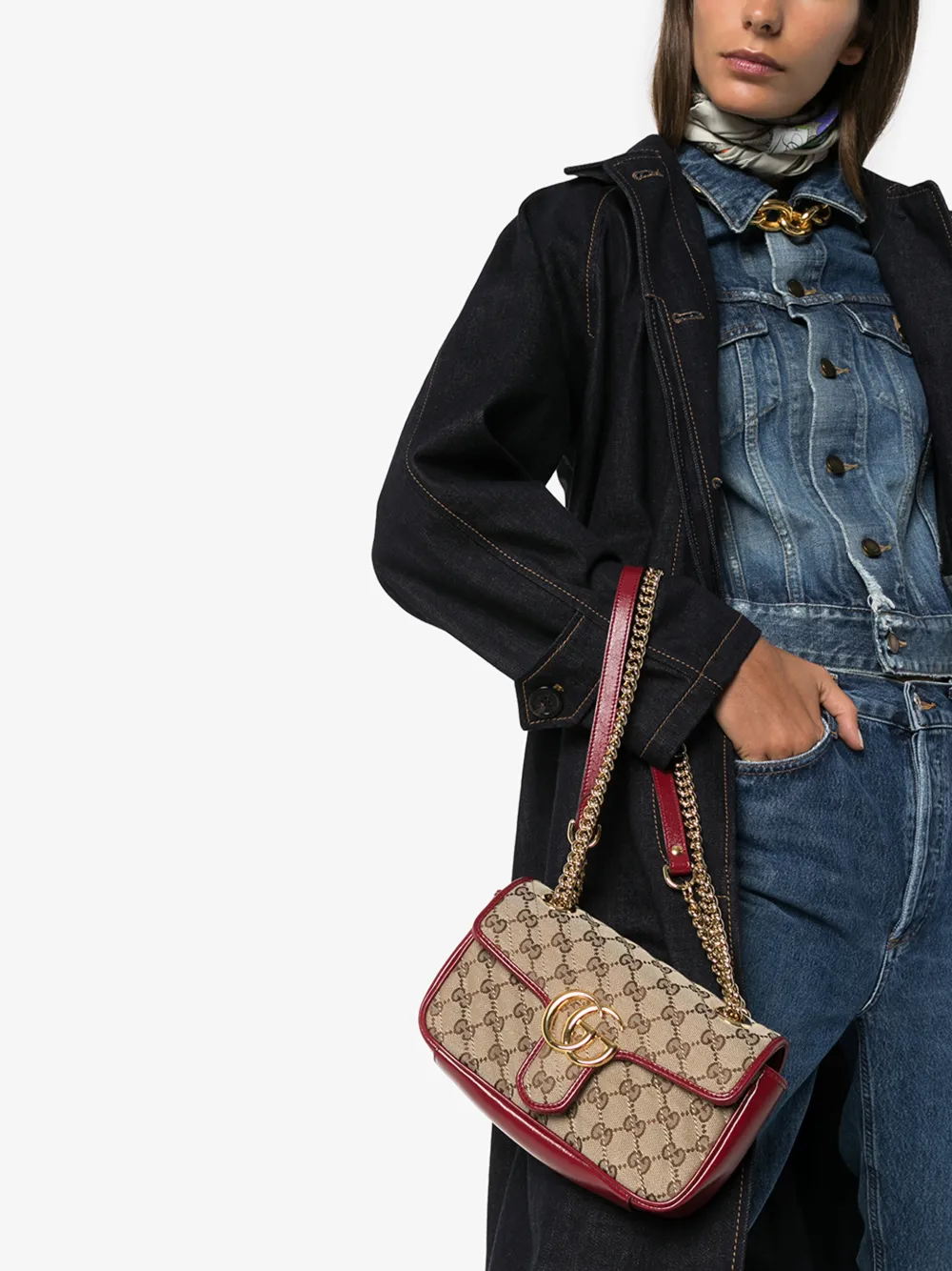 GUCCI RED GG MARMONT MINI SHOULDER BAG,446744HVKEG14807674