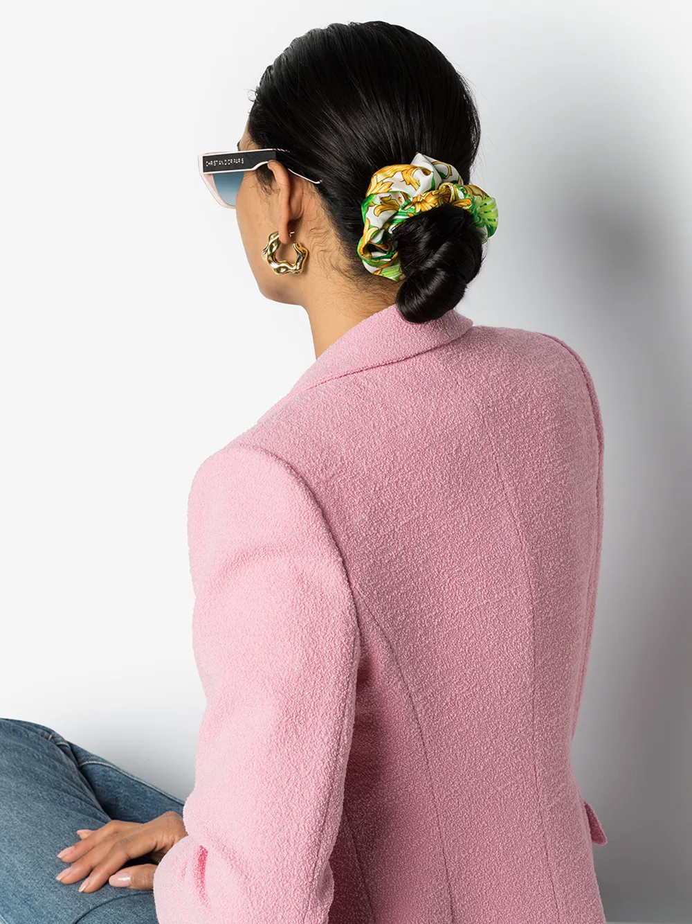 VERSACE GREEN BAROQUE PRINT SILK SCRUNCHIE,IELA002A23475814807832