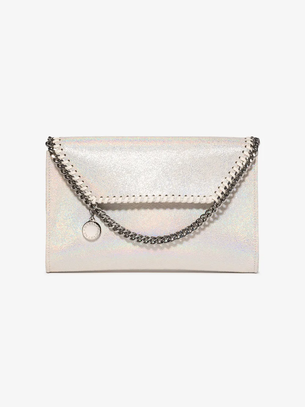 STELLA MCCARTNEY STELLA MCCARTNEY WOMENS GREY WHITE FALABELLA IRIDESCENT CLUTCH BAG,364519W800014807996