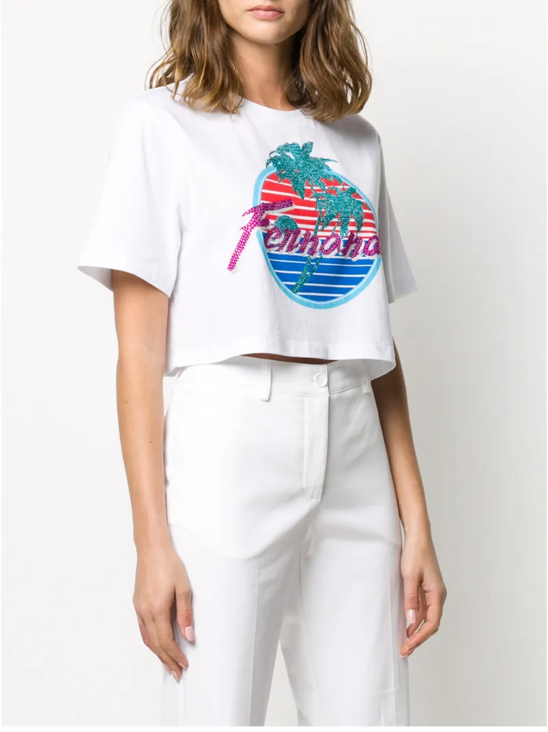 P.A.R.O.S.H. GRAPHIC PRINT CROPPED COTTON T-SHIRT