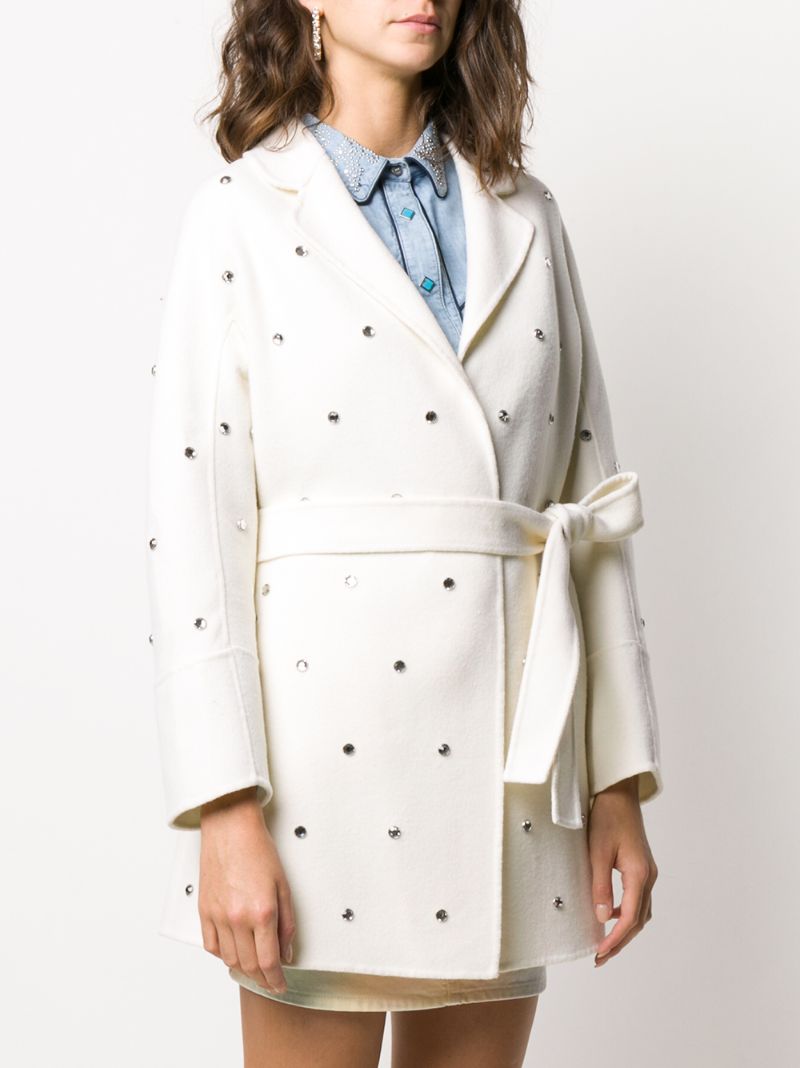 Shop P.a.r.o.s.h Belted Gem Embellished Coat In White