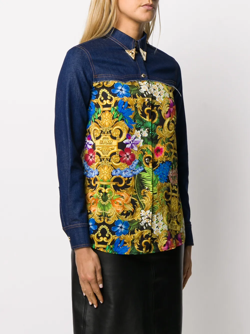 baroque print denim shirt