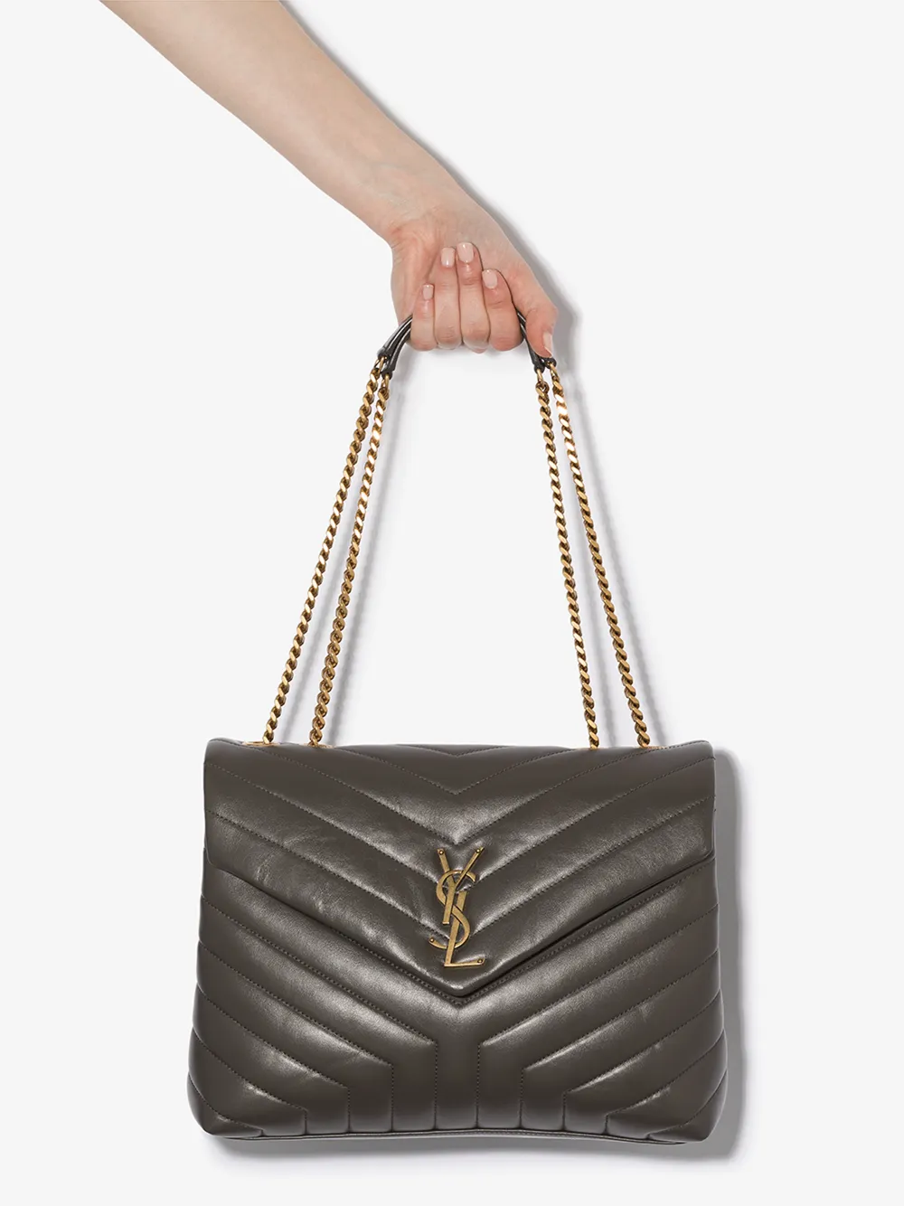 Saint Laurent Loulou Medium Quilted Shoulder Bag In Green