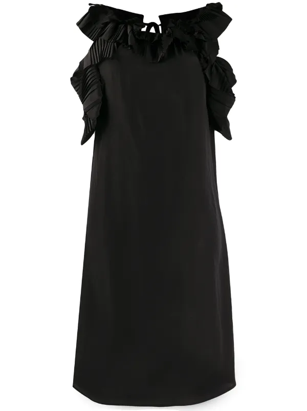 pleated ruffle midi dress