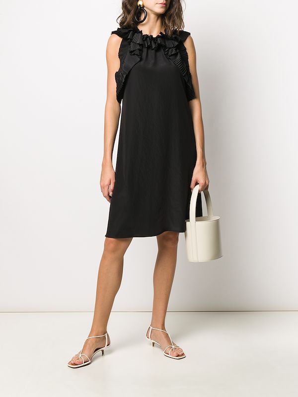 pleated ruffle midi dress