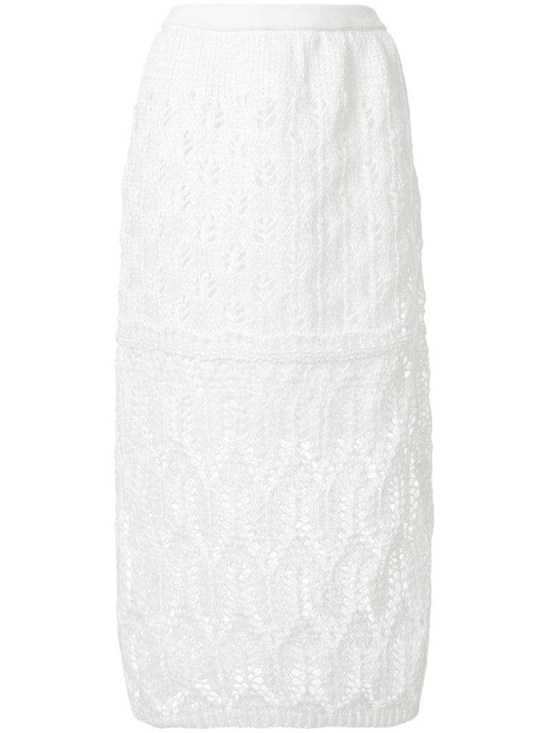 Coohem Straight Fit Lacy Knit Skirt In White