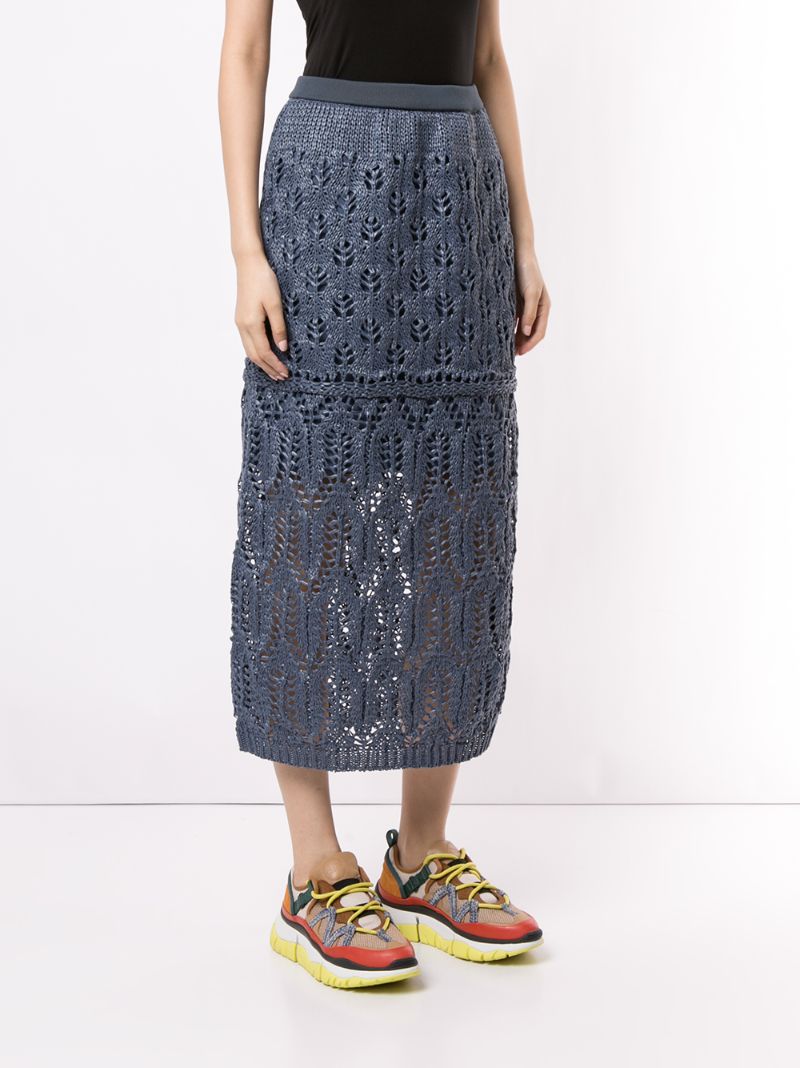 Shop Coohem Straight Lacy Knit Skirt In Blue