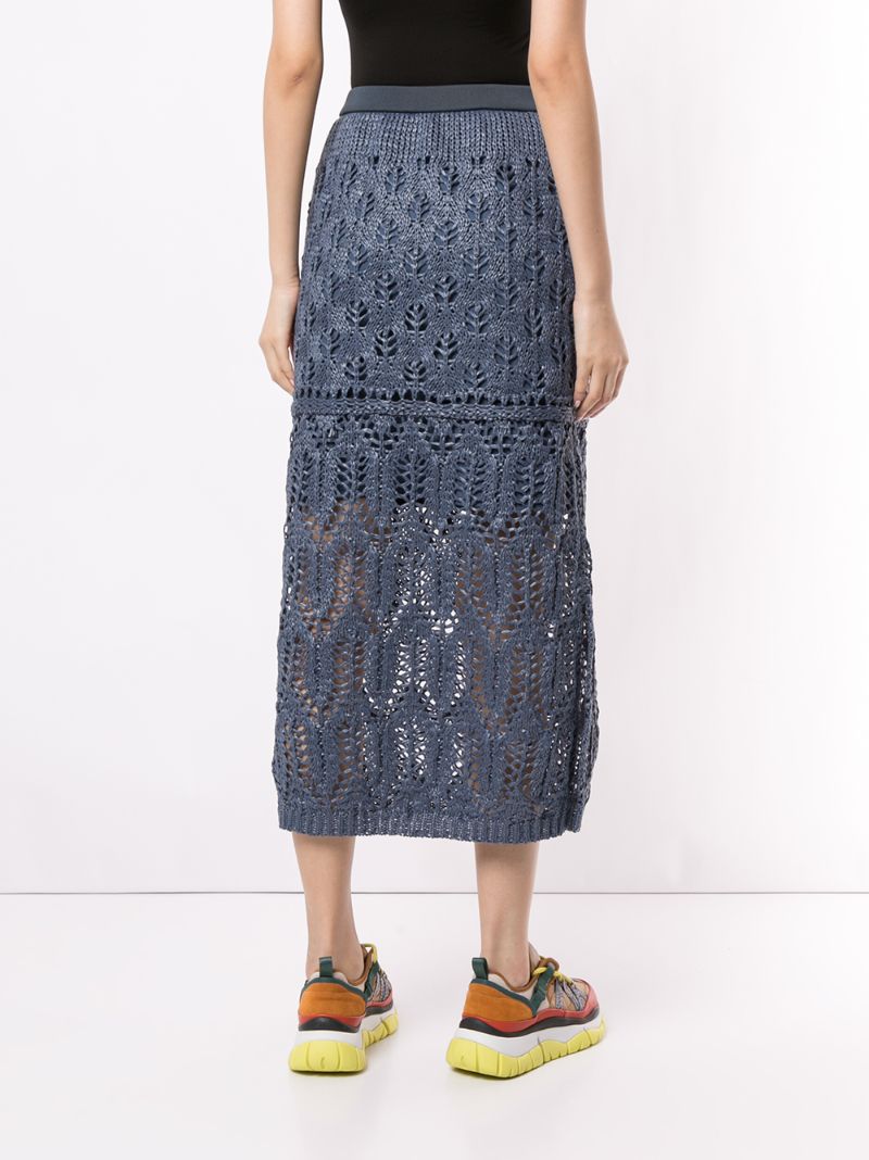 Shop Coohem Straight Lacy Knit Skirt In Blue