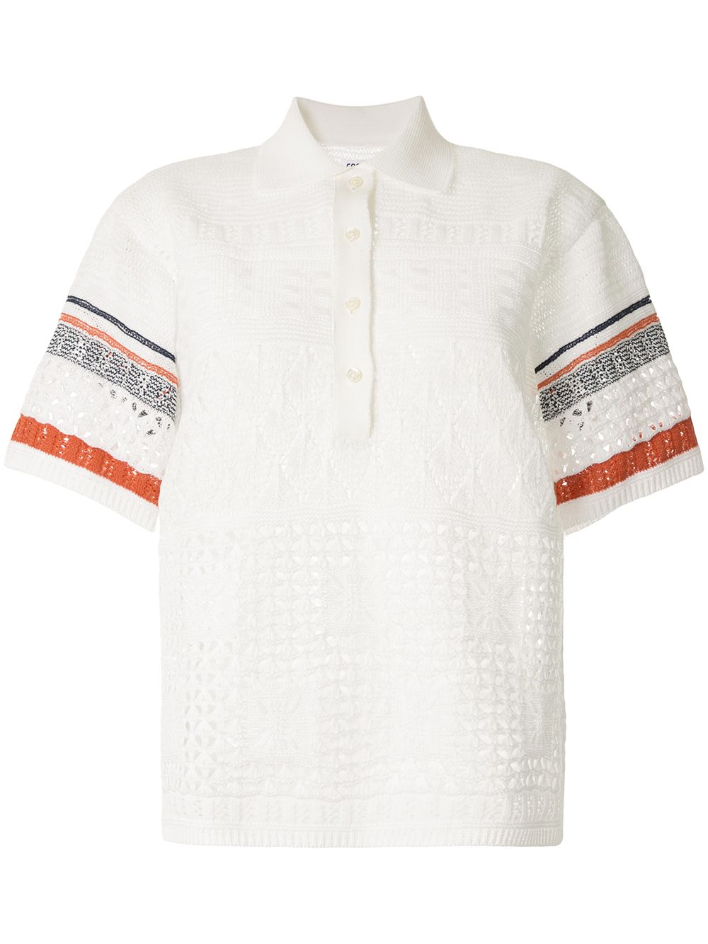 Coohem Embossed Eyelet Knit Polo Shirt In White