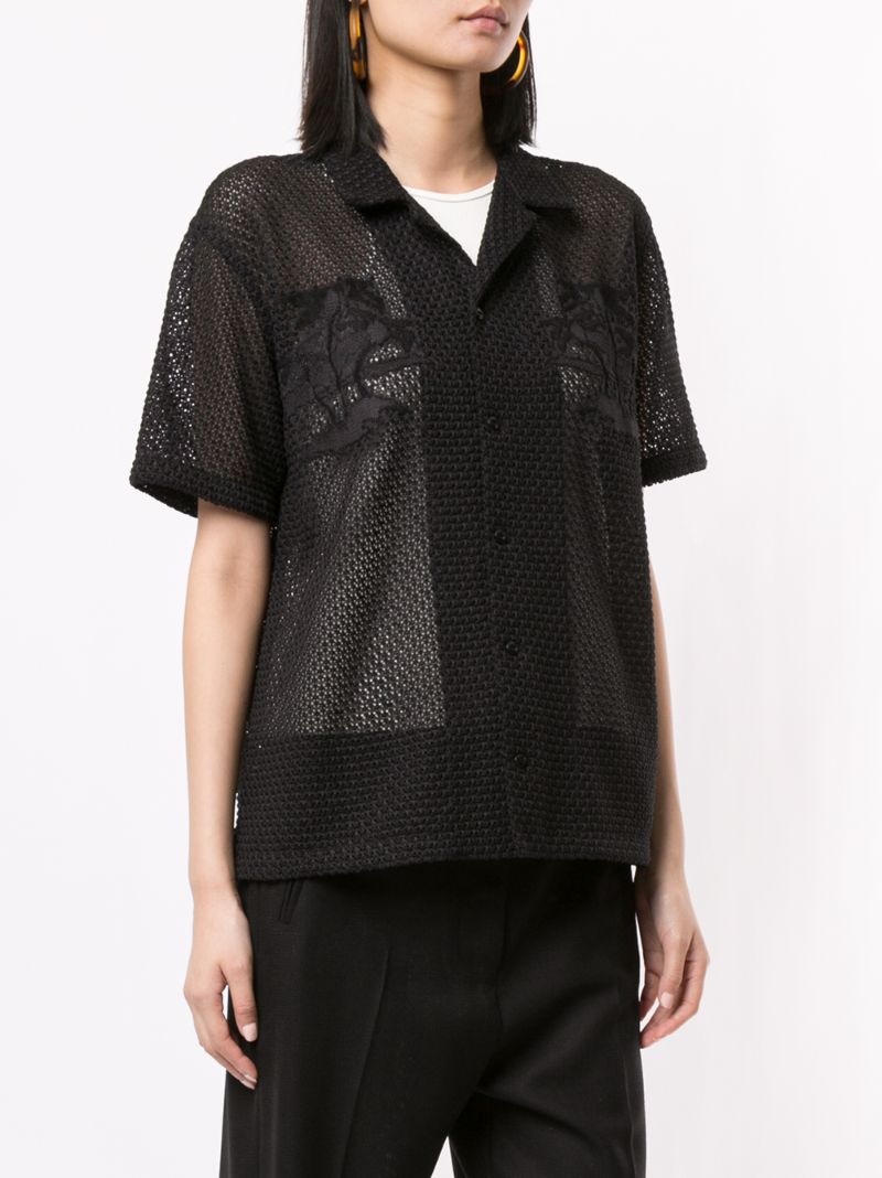 Shop Coohem Aloha Eyelet Knit Shirt In Black