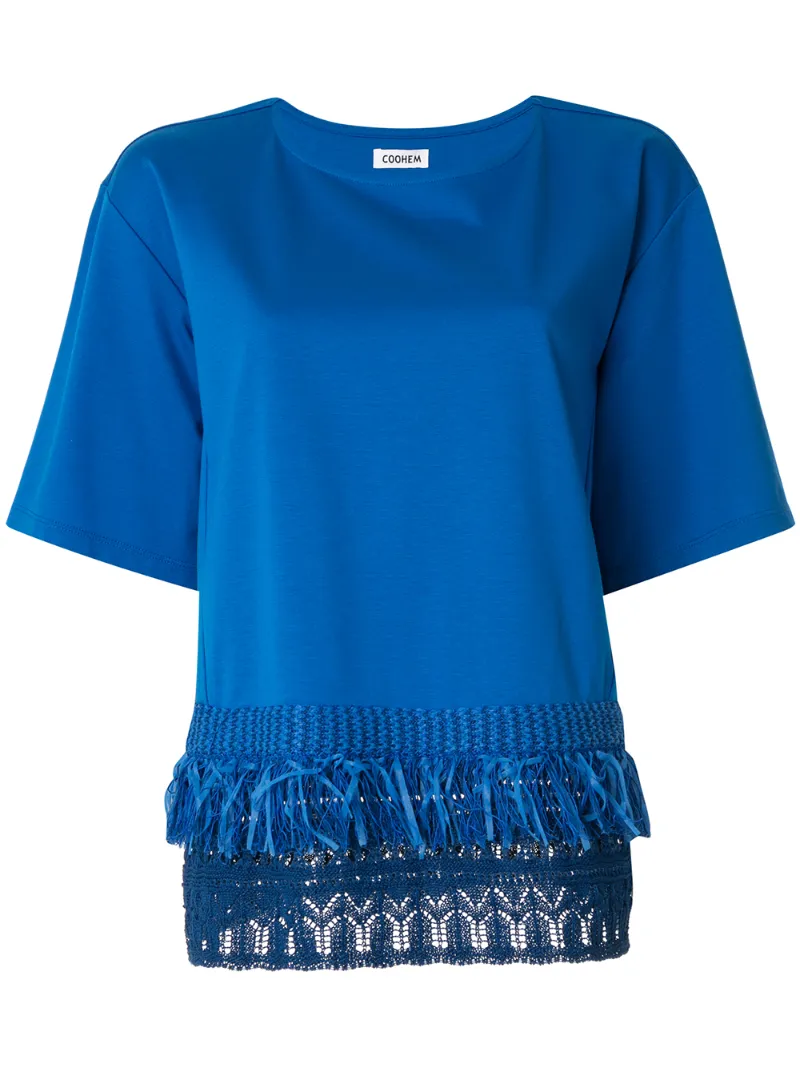 Coohem Short Sleeve Knit Detail T-shirt In Blue