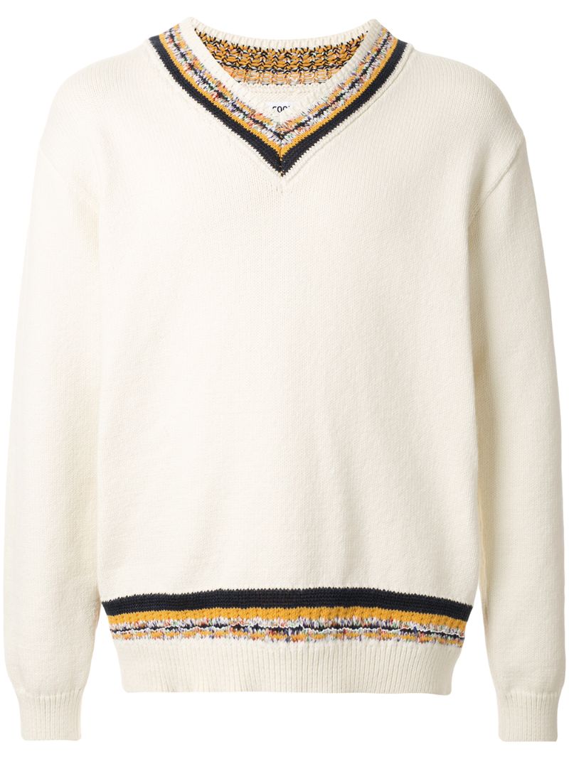 Coohem V-neck Cricket Knit Sweater In White