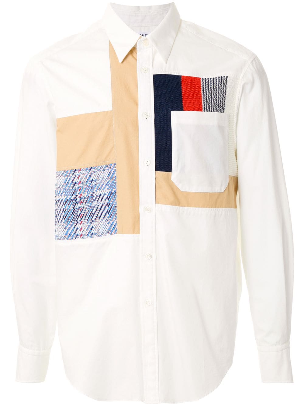 Coohem Long Sleeve Tweed Patchwork Shirt In White