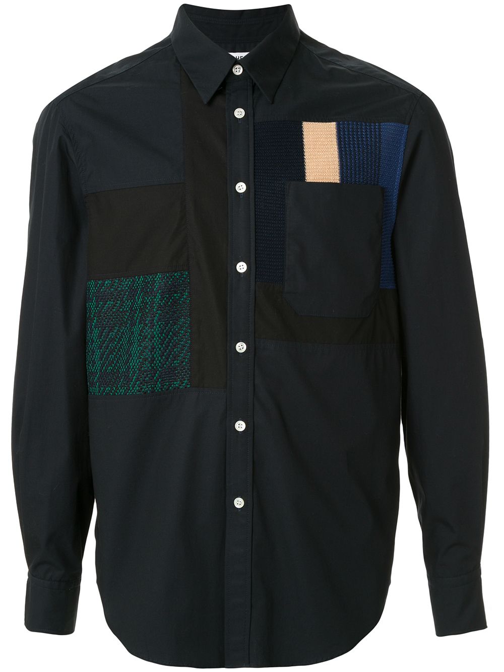 Coohem Long Sleeve Tweed Patchwork Shirt In Blue