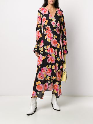 wrap front floral print dress展示图