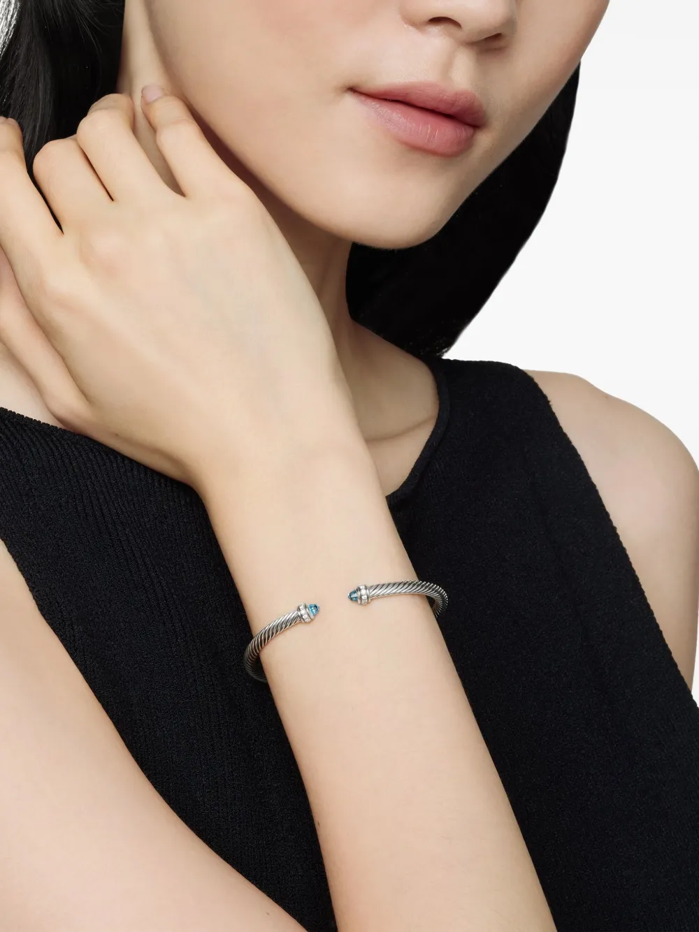David Yurman 클래식 케이블 스털링 실버 다이아몬드 브레이슬릿 4mm | Image 2