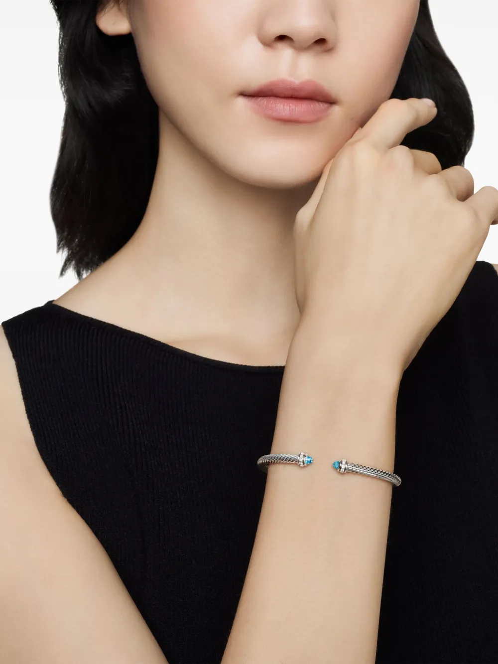  David Yurman Sterling Silver Classic Cable Diamond Bracelet (4mm) 