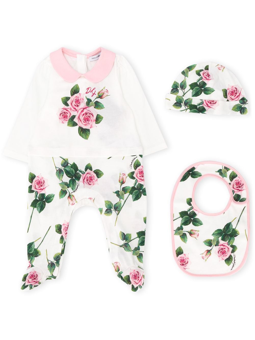 Shop Dolce & Gabbana Rose Print Three-piece Pajama Gift Set In White