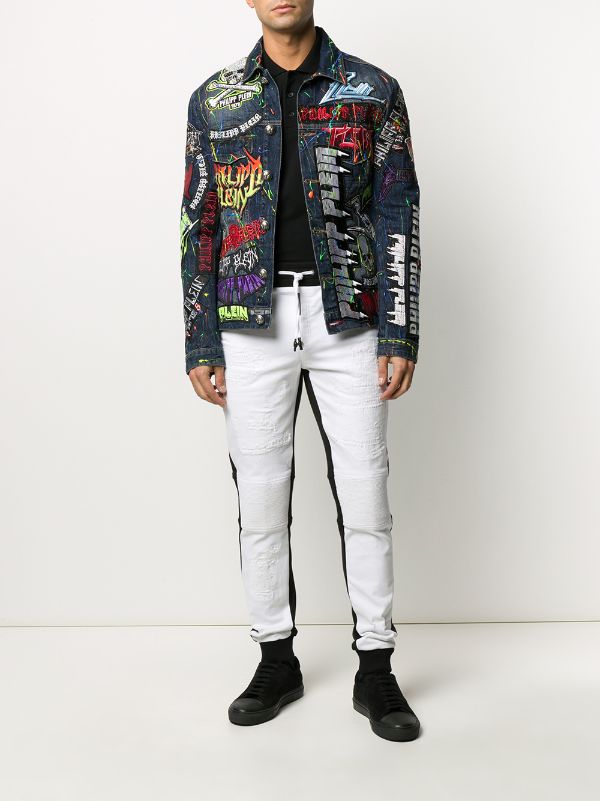 Shop Blue Philipp Plein Rock Pp Embellished Denim Jacket With Express Delivery Farfetch