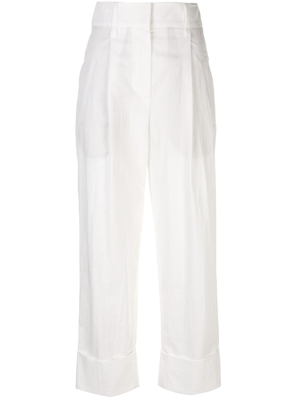Brunello Cucinelli High-rise Pleated Cropped Trousers In White