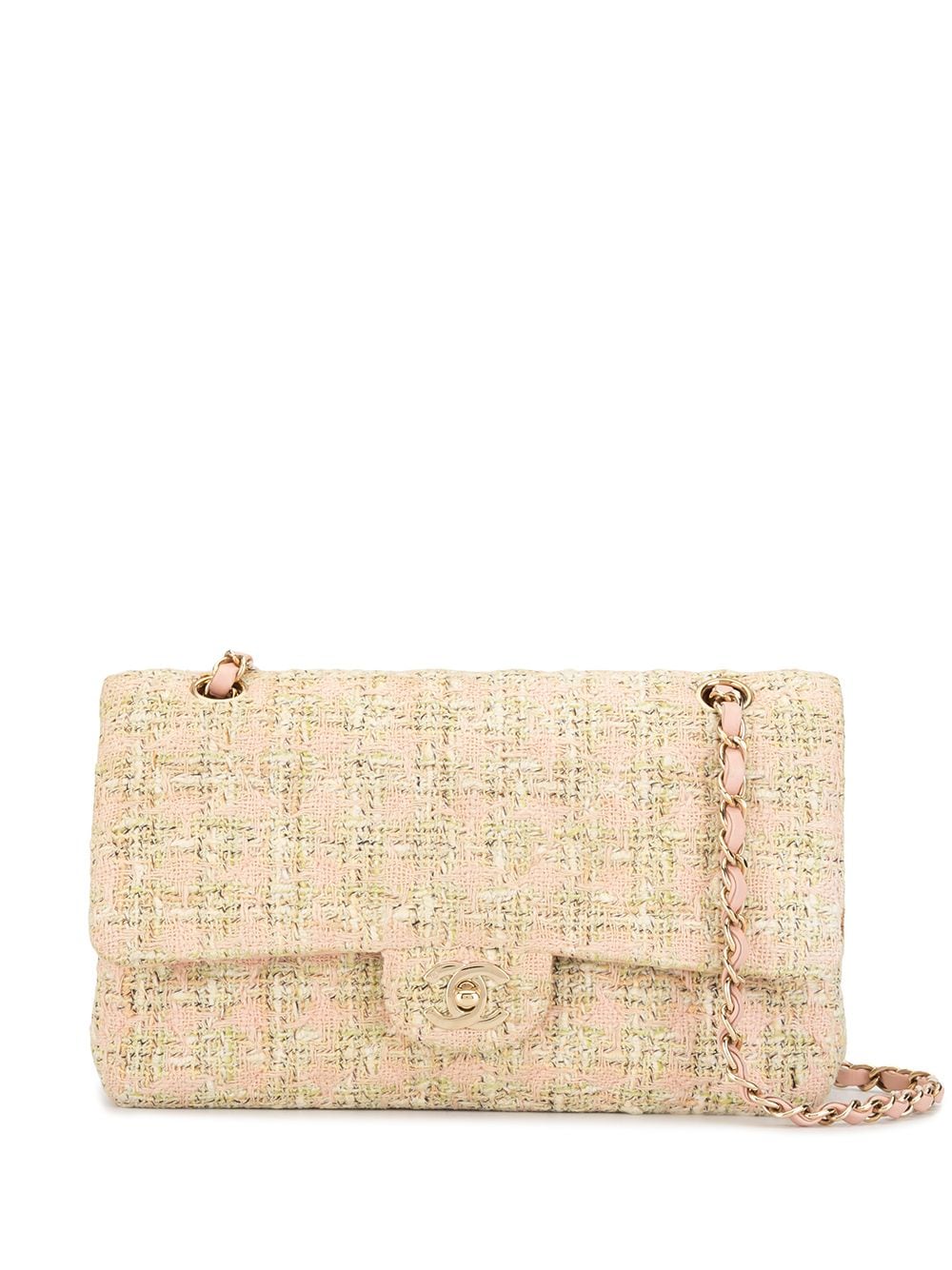 Chanel Small Elegant Chain Flap Bag Pink and Beige Tweed Gold
