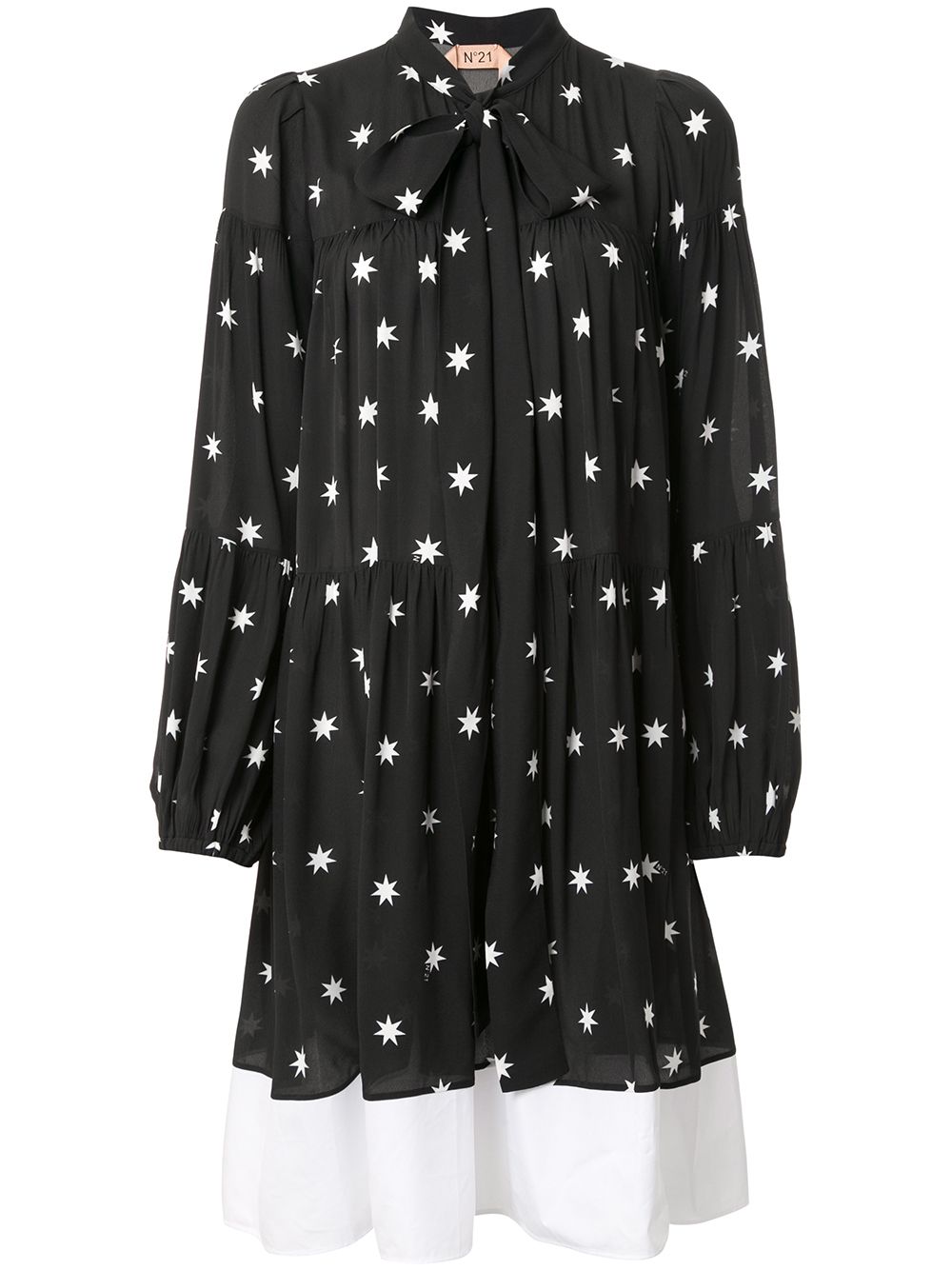 N°21 Star Print Pussy Bow Dress In Black