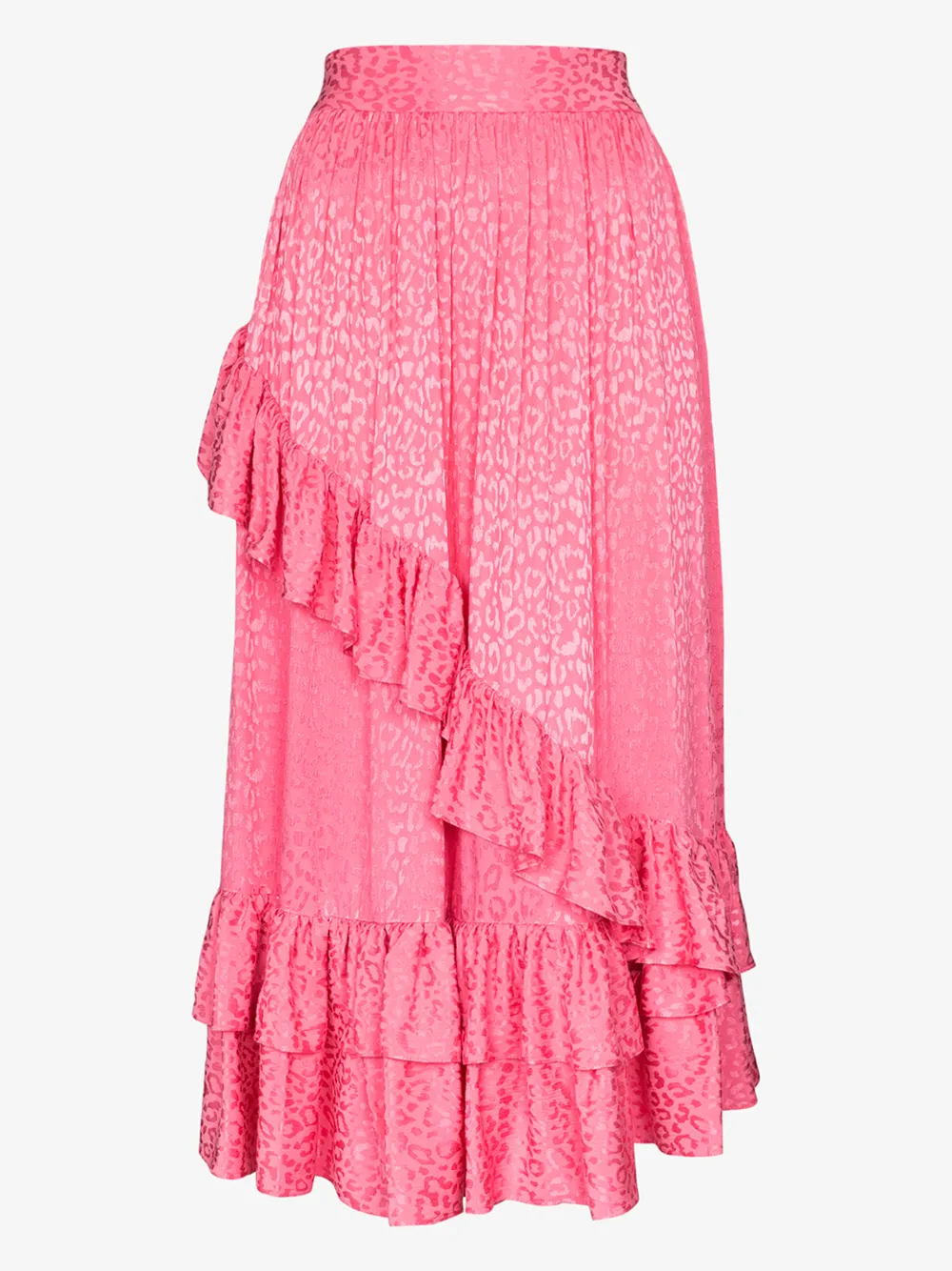 Batsheva Diagonal Ruffle Midi Skirt In Pink