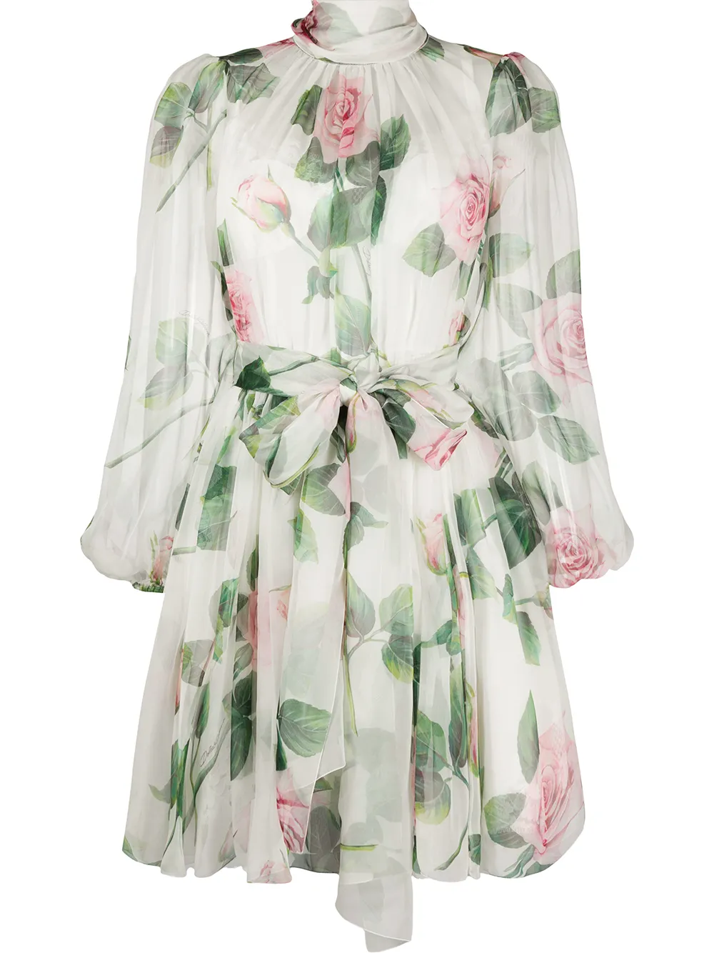 Dolce & Gabbana Rose-print Chiffon Dress In White | ModeSens